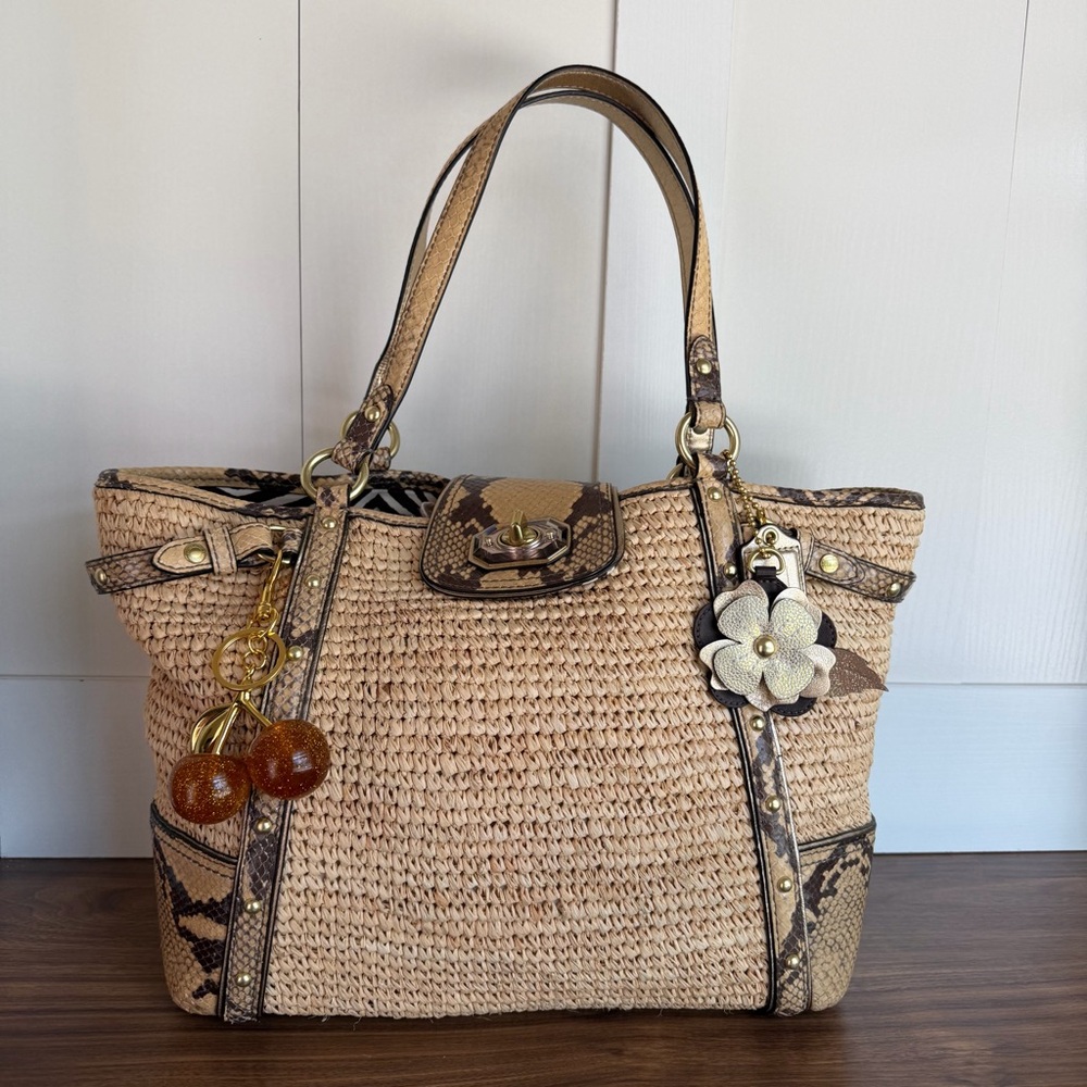 Coach Python Straw Natalie Tote Bag - image 1